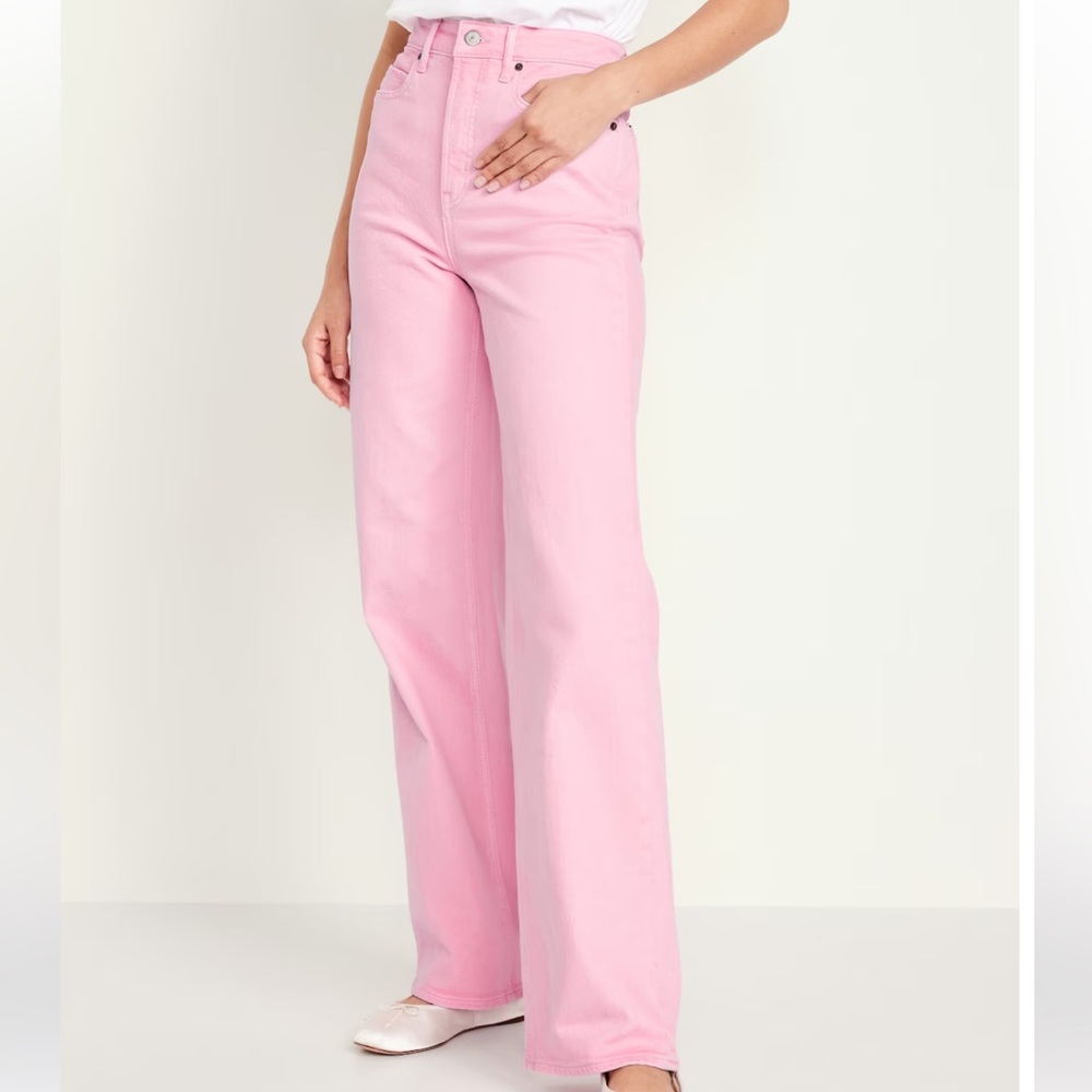 NWT Old Navy Extra High-Waisted Sky-Hi Wide-Leg Pink Jeans